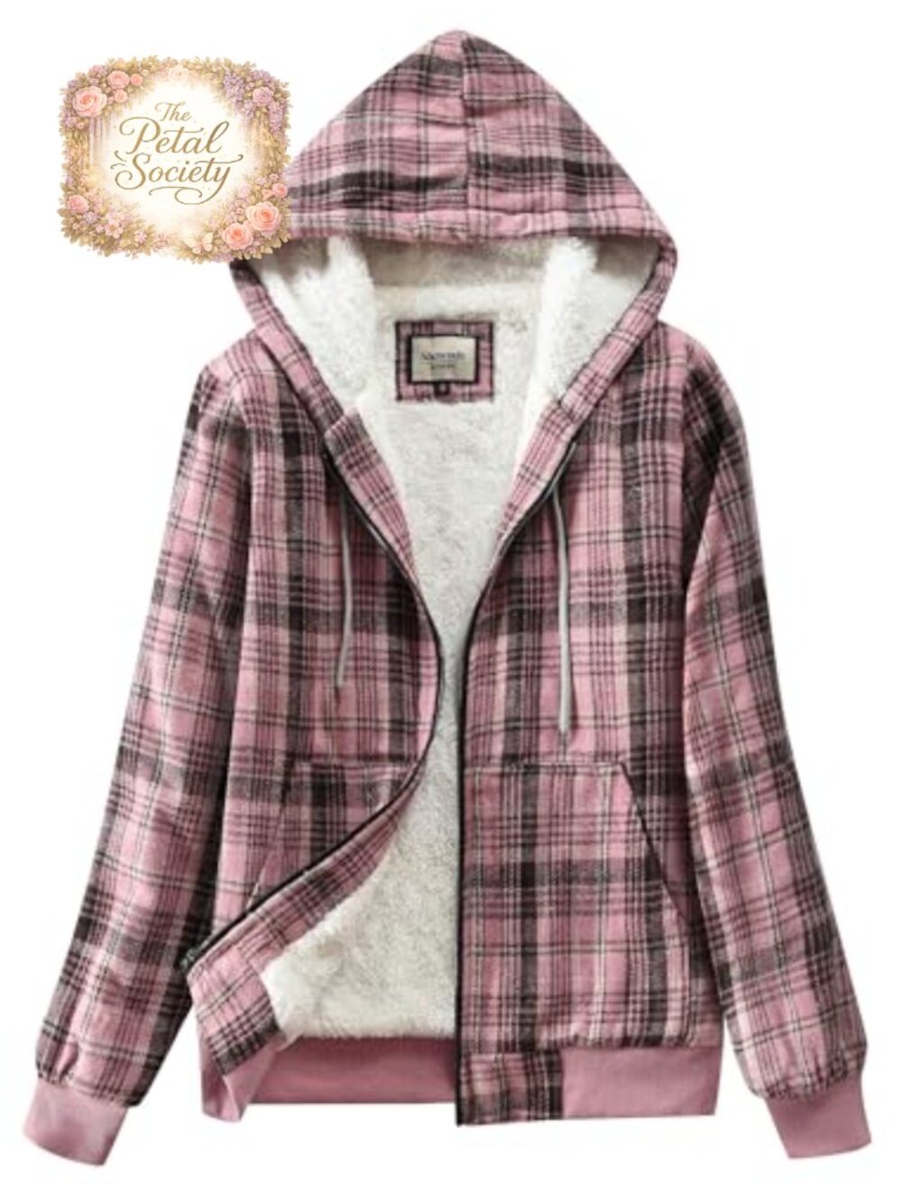 Women's Sherpa Lined Plaid Zip Flannel Jacket Hooded Casual Winter